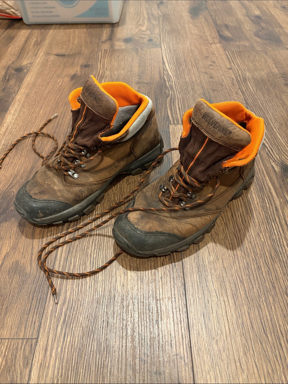 Wolverine Brown Leather Work Boots with Orange Lining